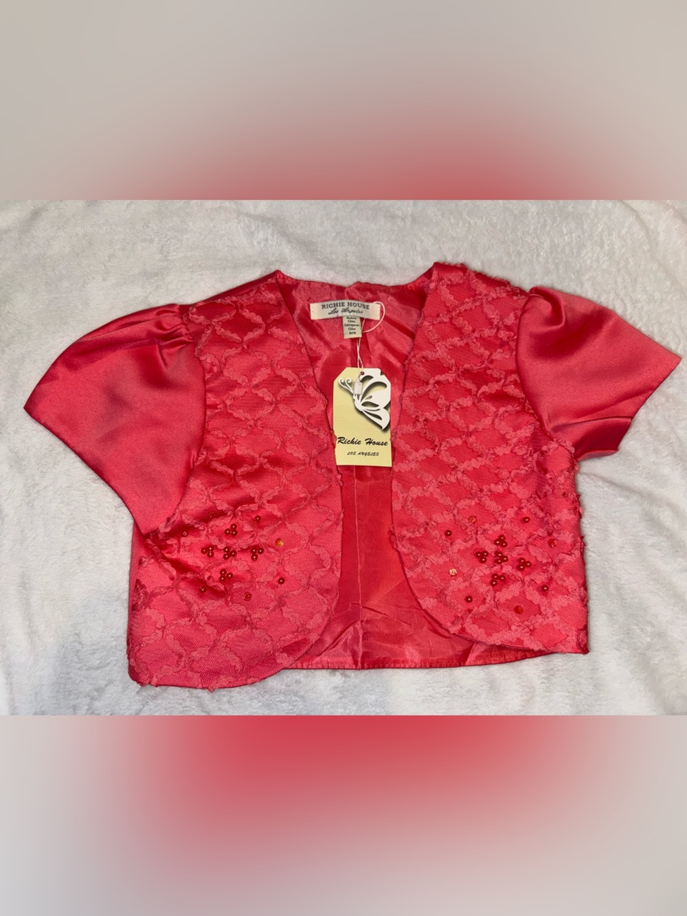 Richie House Girls' pink/salmon Lace & Satin Bolero